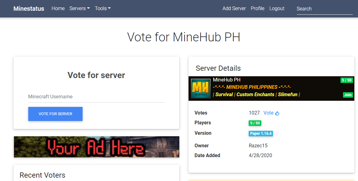 Vote page location